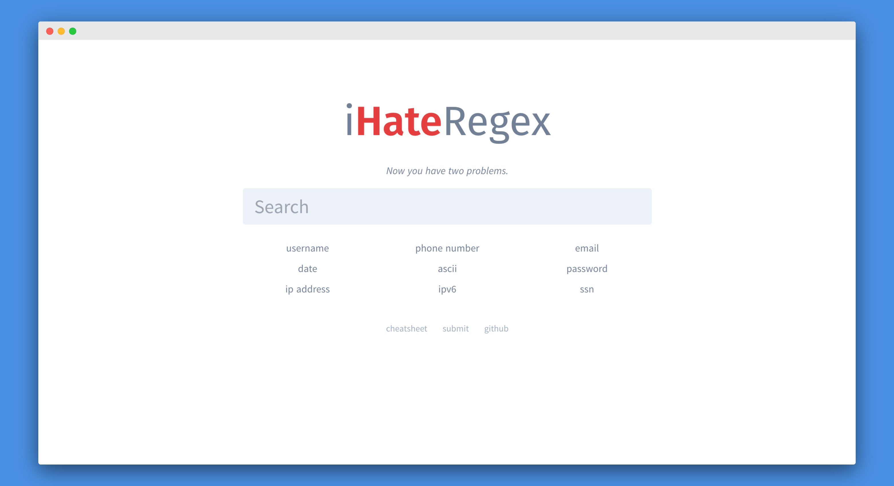 ihateregex's tweet card. The code for iHateregex.io 😈 - a regex cheatsheet for the haters