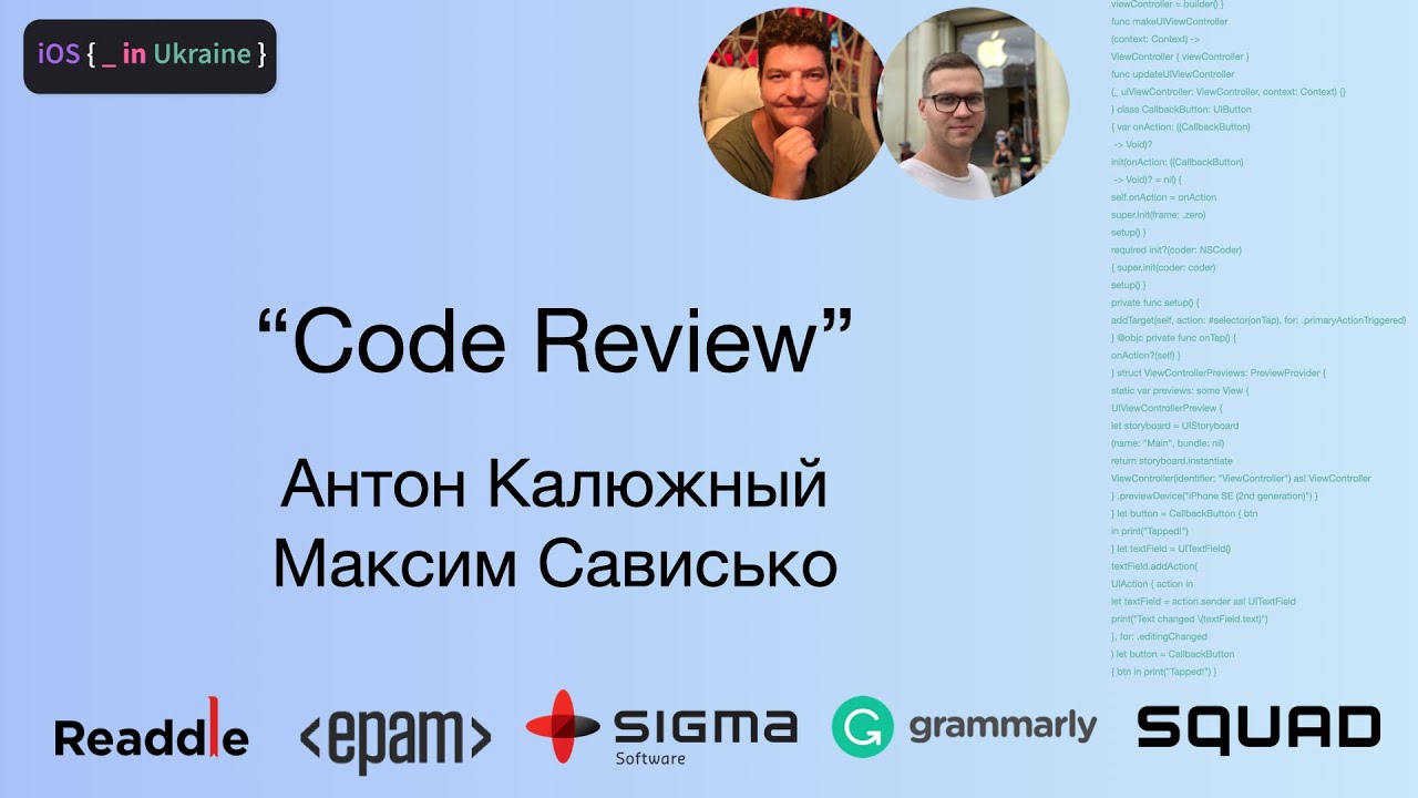 iOSUkraine's tweet card. Code Review | Максим Сависько, Антон Калюжный | iOS Ukraine #2