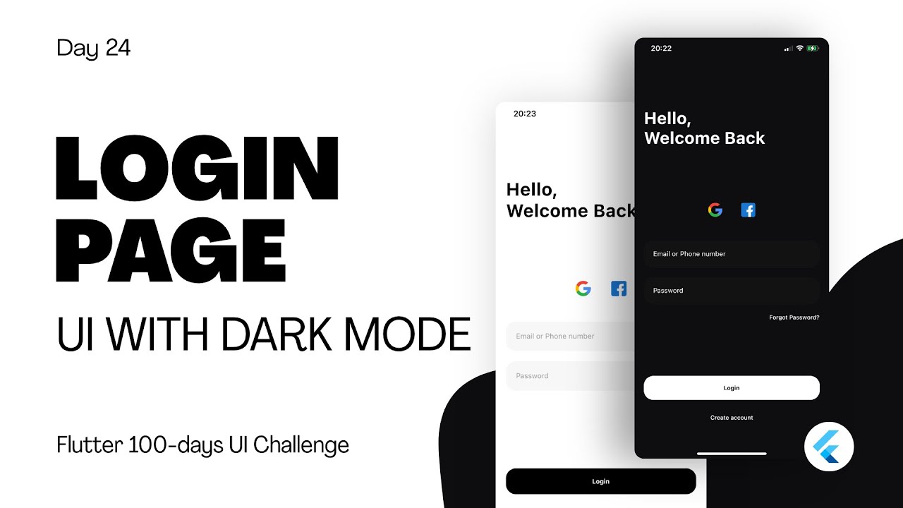 afgprogrammer's tweet card. Flutter UI Tutorial | Login Page with Dark/Light Theme UI Design -...