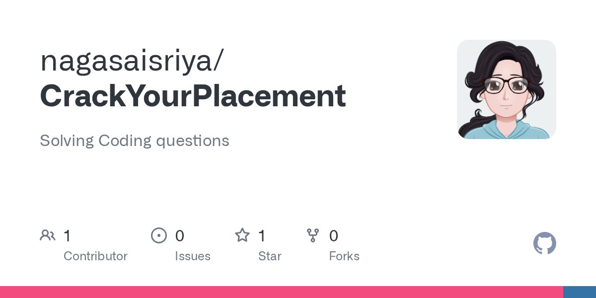 code_bts's tweet card. Solving Coding questions . Contribute to nagasaisriya/CrackYourPlacement development by creating an account on GitHub.