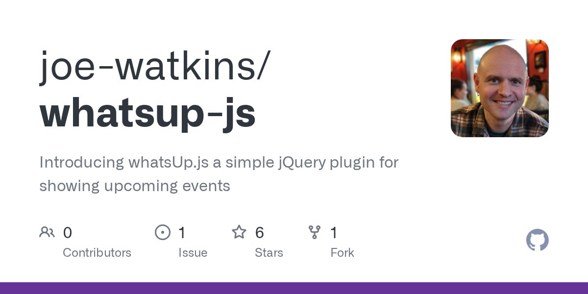 usejquery's tweet card. Introducing whatsUp.js a simple jQuery plugin for showing upcoming events - joe-watkins/whatsup-js