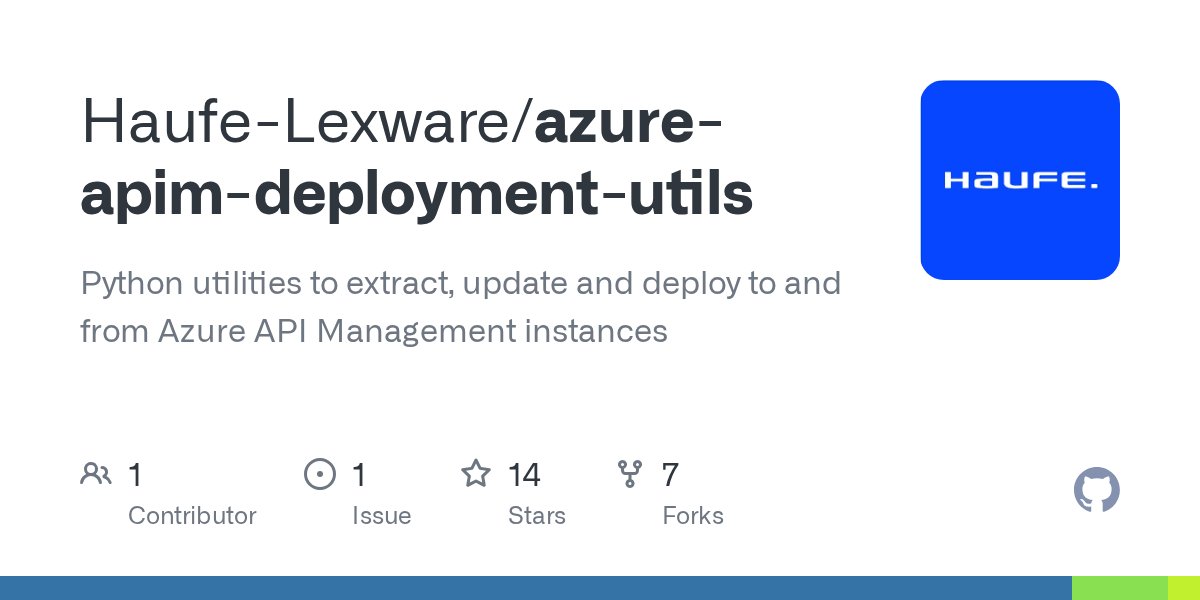 PythonDaily's tweet card. Python utilities to extract, update and deploy to and from Azure API Management instances - Haufe-Lexware/azure-apim-deployment-utils