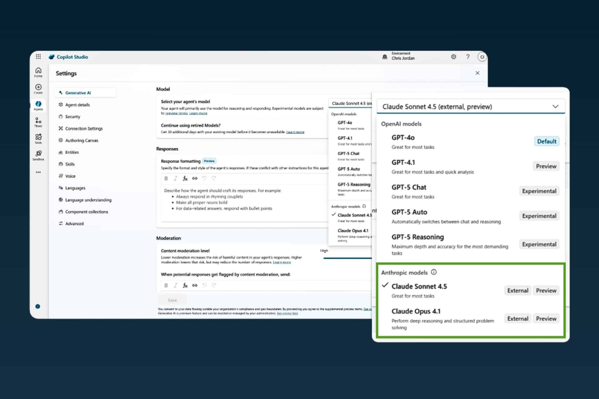 C5insight's tweet card. Microsoft Copilot Studio now supports Anthropic's Claude models. Get an overview of available models and key AI governance considerations.