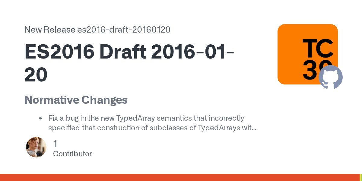 bterlson's tweet card. Normative Changes Fix a bug in the new TypedArray semantics that incorrectly specified that construction of subclasses of TypedArrays with an array parameter would call the subclass constructor ag...