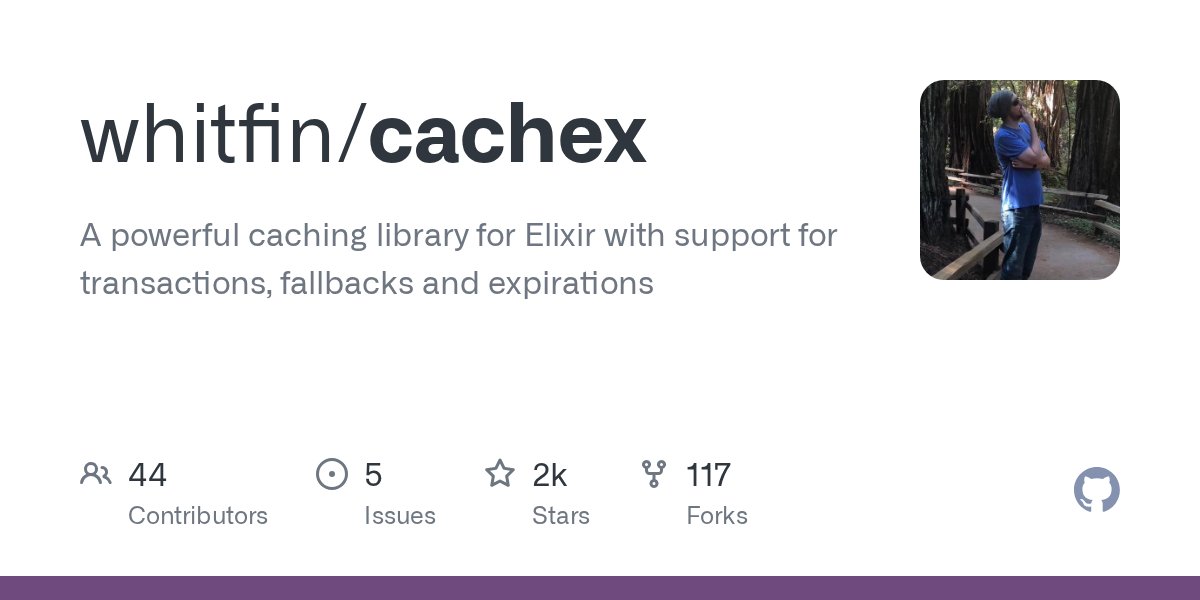 awesome_elixir's tweet card. A powerful caching library for Elixir with support for transactions, fallbacks and expirations - whitfin/cachex