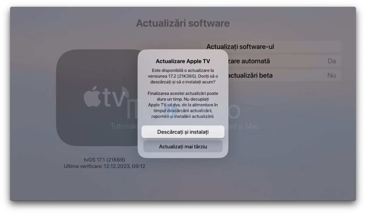 iTutorialro's tweet card. Apple a lansat luni seară versiunea finală a tvOS 17.2 pentru toți utilizatorii de Apple TV generațiile 4, 5, 6 și 7