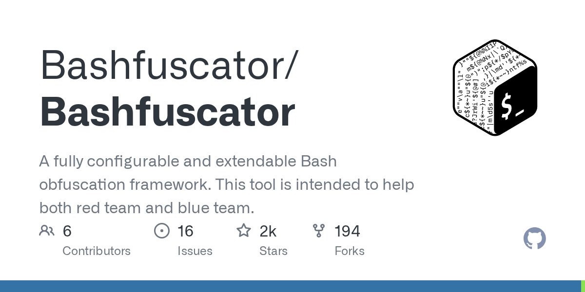 capnspacehook's tweet card. A fully configurable and extendable Bash obfuscation framework. This tool is intended to help both red team and blue team. - Bashfuscator/Bashfuscator