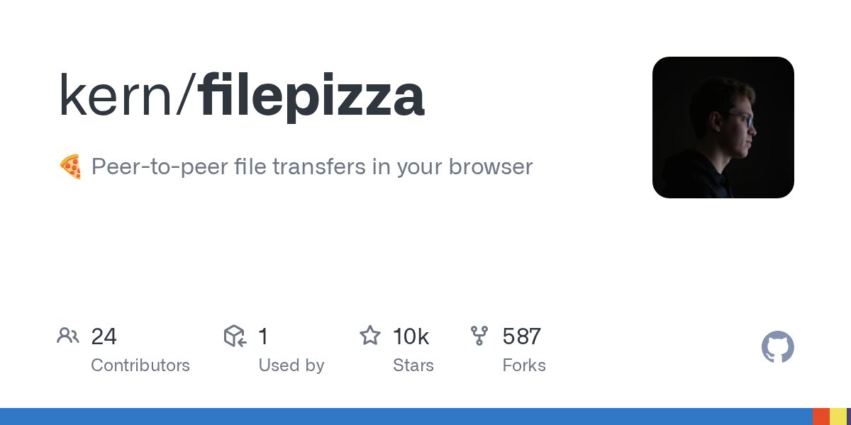 docdoku's tweet card. :pizza: Peer-to-peer file transfers in your browser - kern/filepizza