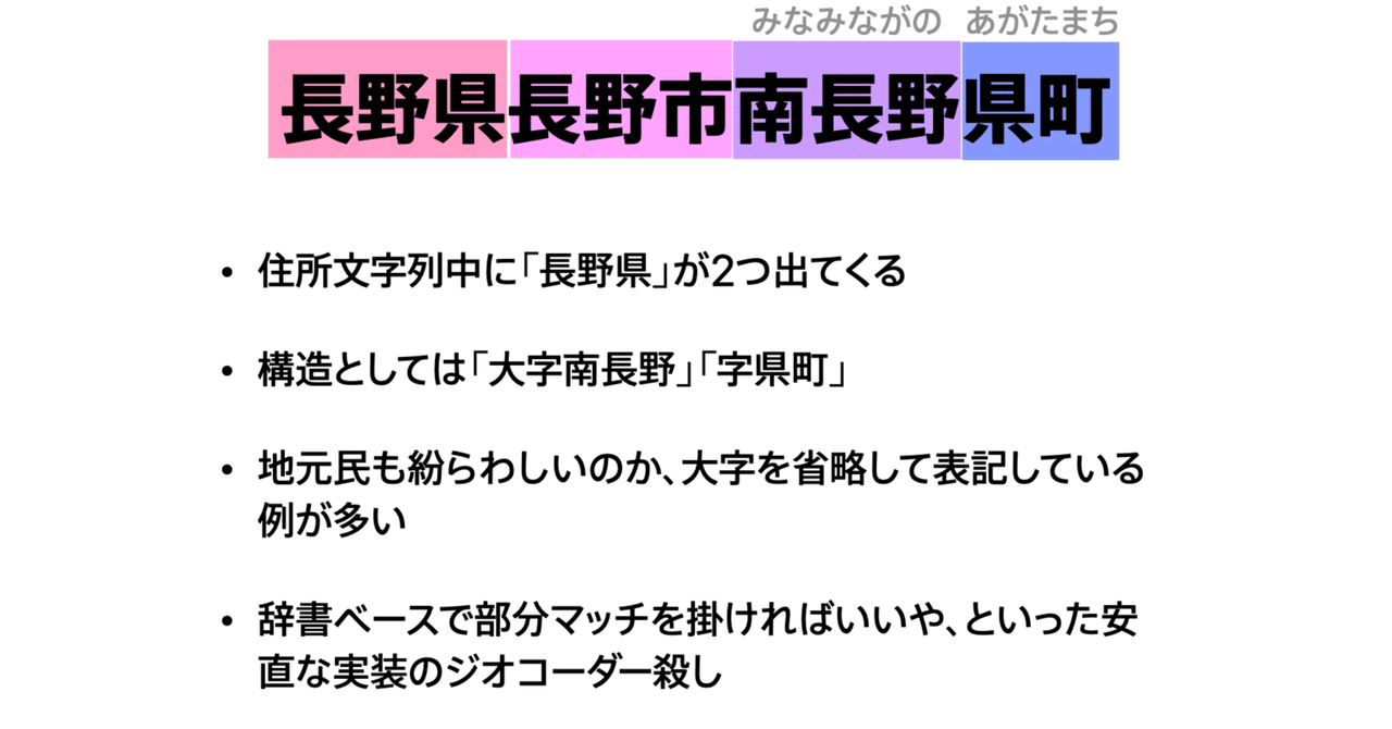 inuro's tweet card. 「住所の揺らぎ程度のことにAIを使いたいだとかデジタル音痴」だの「住所の正規化なんてExcelで2時間あれば作れそう」だの、たいへんフットワークの軽やかな言説の数々に、位置情報界隈のみならず住所の正規化や名寄せに少しでも関わったことのあるエンジニアが総立ちでマサカリを投げていたのも記憶に新しい今日この頃ですが（2023年6月6日）、この手の騒動は周期的に起こってる印象です。 ということはつまり...