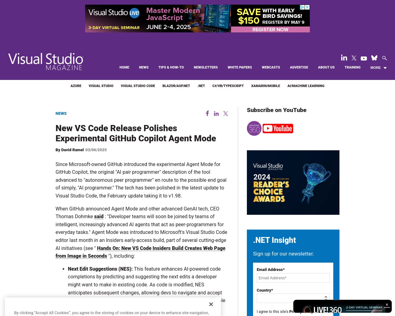 managetech_inc's tweet card. 要約： GitHub Copilotの実験的なAgent Modeが導入され、ツールの説明が"AIペアプログラ