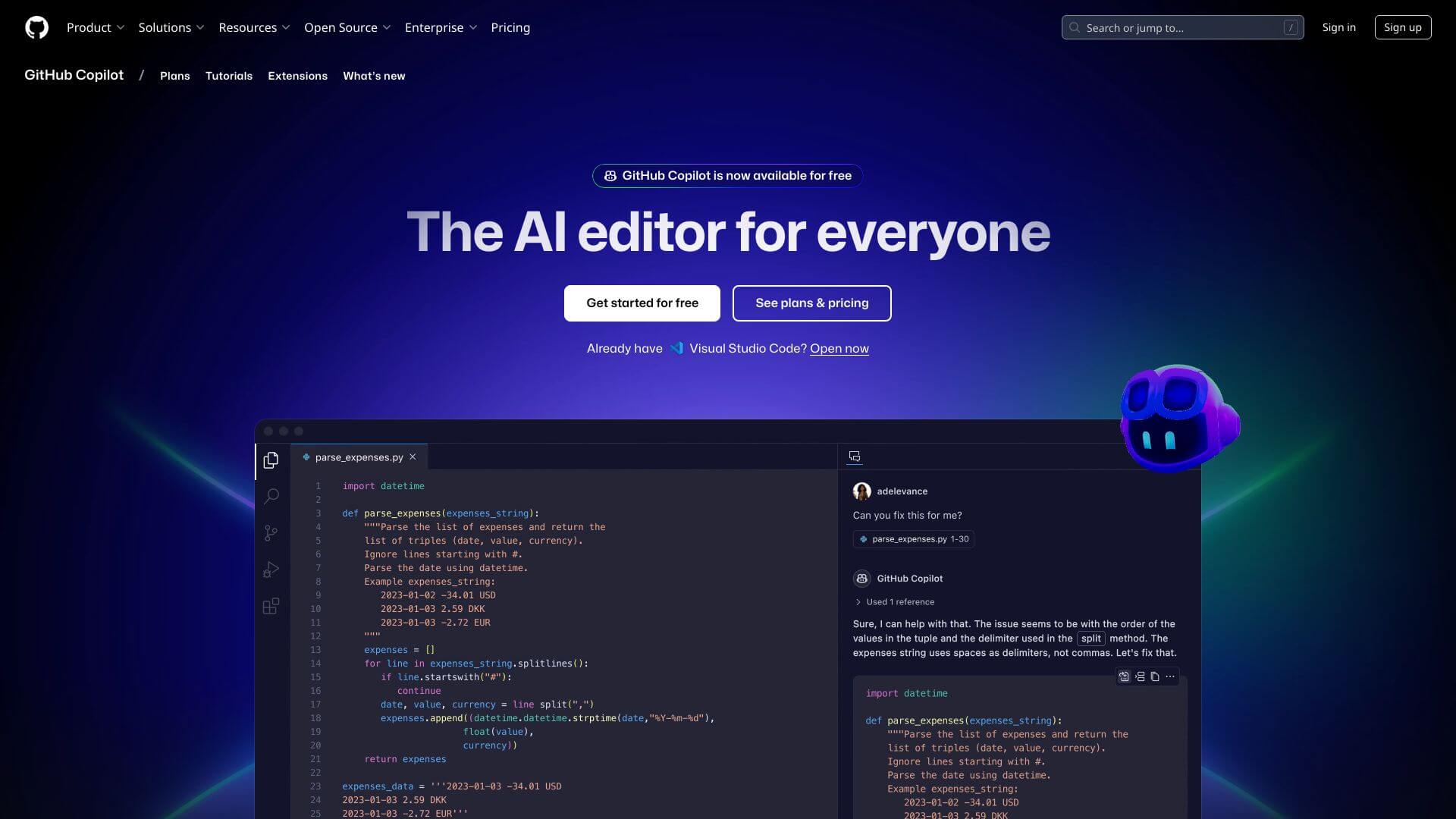 NisvonS's tweet card. GitHub Copilot is your AI pair programmer. It suggests code and helps you fix errors, making coding faster and easier.