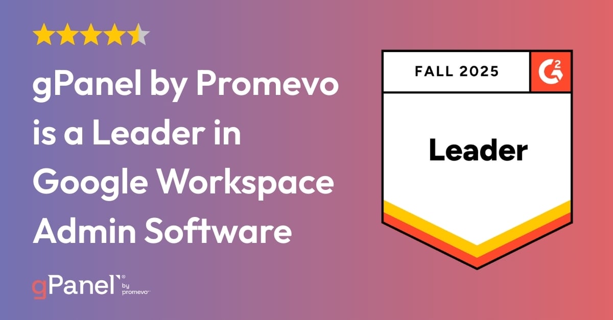 Promevo's tweet card. gPanel is named a Leader in Google Workspace Administration Software in G2's Fall 2025 Reports, praised for its automation, visibility, and user-friendly features.