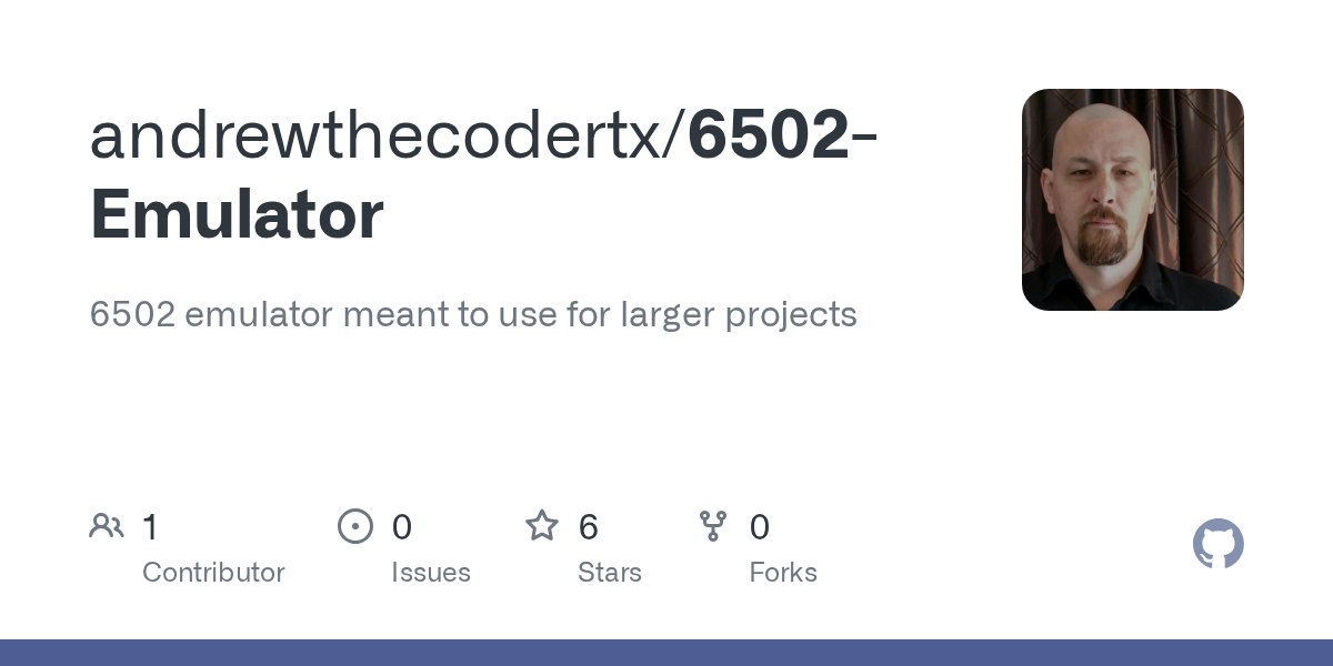 _andrewthecoder's tweet card. 6502 emulator meant to use for larger projects. Contribute to andrewthecodertx/6502-Emulator development by creating an account on GitHub.