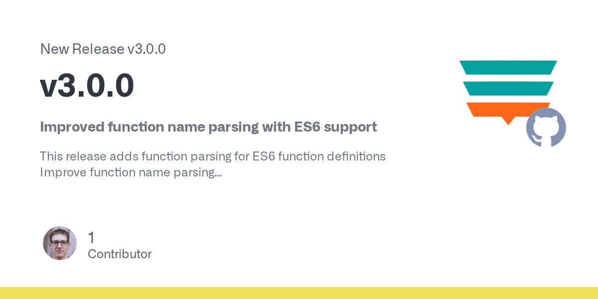 stacktracejs's tweet card. Improved function name parsing with ES6 support This release adds function parsing for ES6 function definitions Improve function name parsing Upgrade to stackframe to v1.x StackFrames are now const...