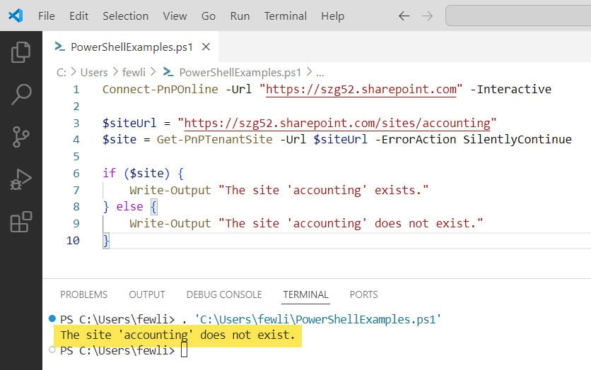 PowerShellFAQs's tweet card. This PnP PowerShell tutorial explains how to Check if a SharePoint Site Exists using PnP PowerShell using Get-PnPTenantSite PnP PowerShell cmdlet.