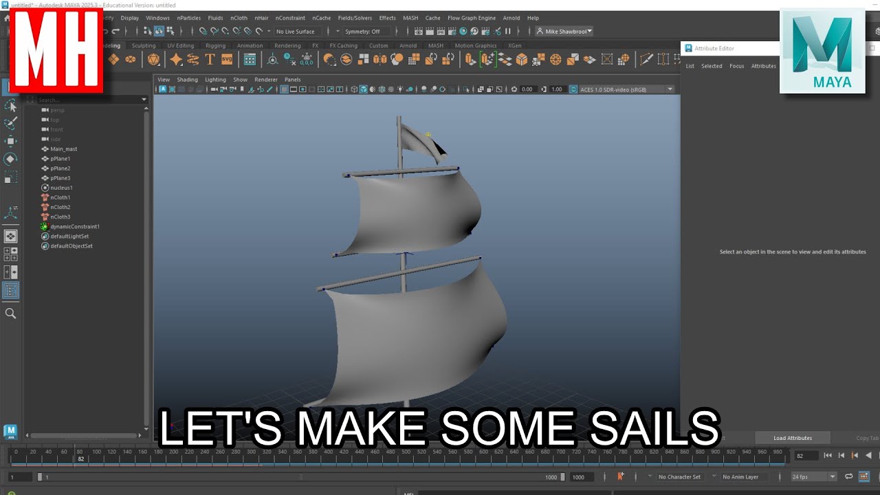 MHTutorials's tweet card. Maya tutorial : Let's create a Pirate ship SAIL simulation !