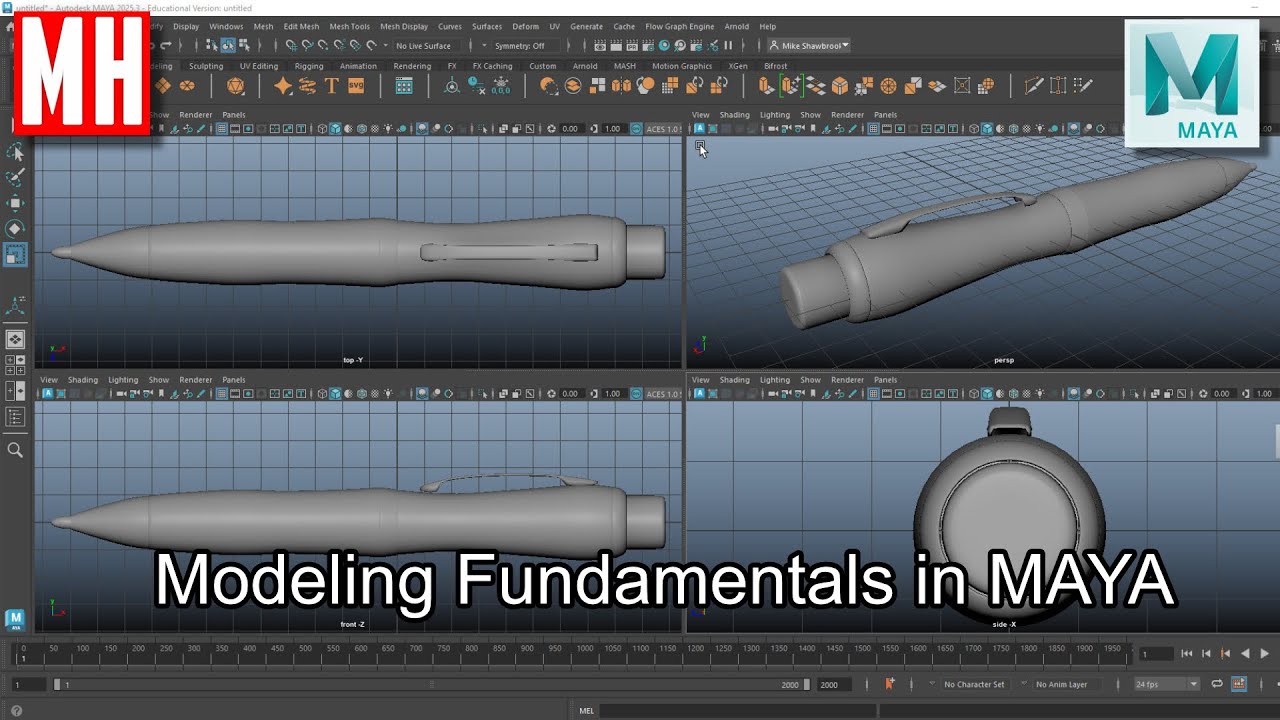 MHTutorials's tweet card. 3D Modeling Fundamentals in Maya 2025