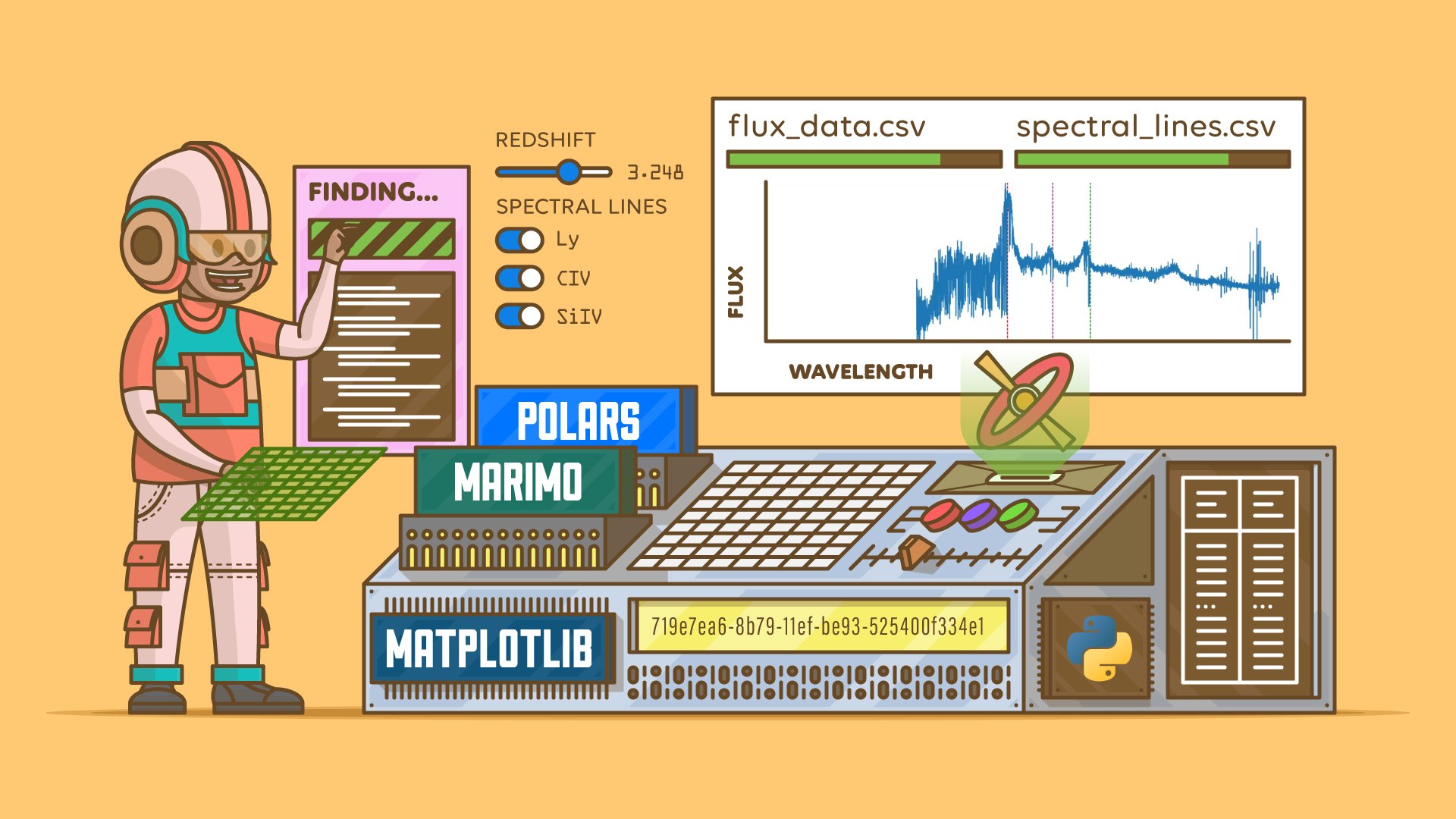 realpython's tweet card. Learn to visualize quasar redshift data by building an interactive marimo dashboard using Polars, pandas, and Matplotlib. You'll practice retrieving, cleaning, and displaying data in your notebook....