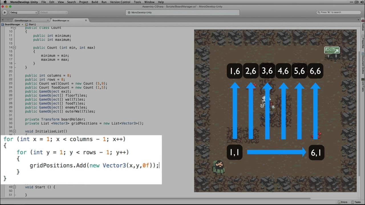 LearnUnity's tweet card. How to make 2D Roguelike [Part 4]: Board Manager in Unity 2D