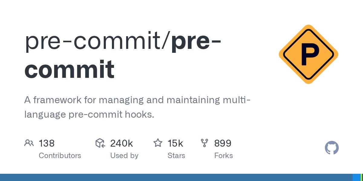 pre_commit's tweet card. A framework for managing and maintaining multi-language pre-commit hooks. - pre-commit/pre-commit