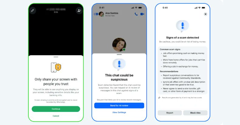 TheHackersNews's tweet card. Meta launches tools on WhatsApp and Messenger to stop scams, disrupting 8M fake accounts.
