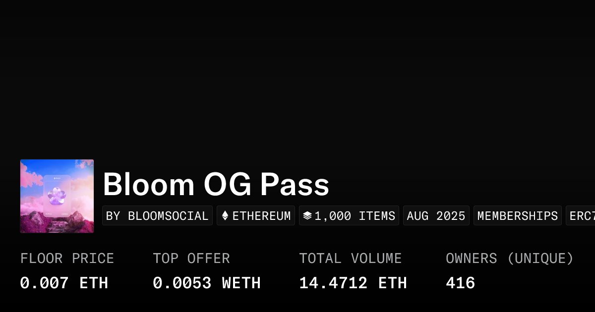 cryptoexflow's tweet card. A limited edition collector's item for the Bloom OGs. Congratulations on being early.