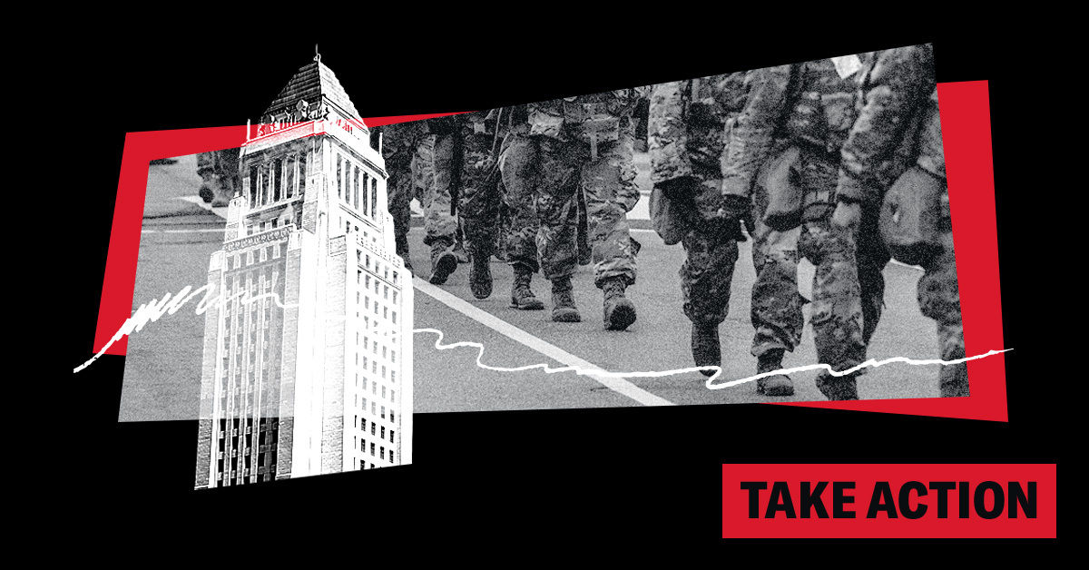 cstack's tweet card. President Trump has deployed thousands of National Guard and federal troops into our communities. Tell Congress: No troops on our streets.