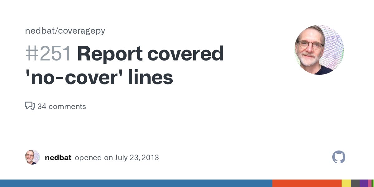 coveragepy's tweet card. Originally reported by Anonymous It is often the case that a feature will be added in one commit, but there isn't any client code that calls a particular method yet. As such, the method is mark...