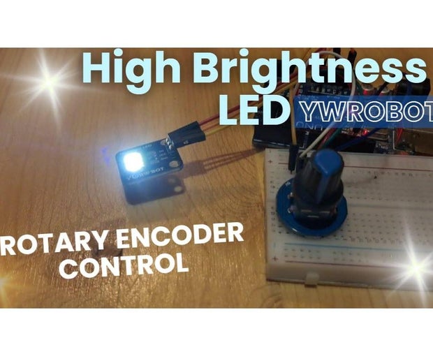 Visuino's tweet card. YwRobot High Brightness LED Control With Rotary Encoder | Arduino Visual Programming: In this Visual Programming (Visuino) tutorial, we’ll use the YwRobot High Brightness Lighting LED Module and a...