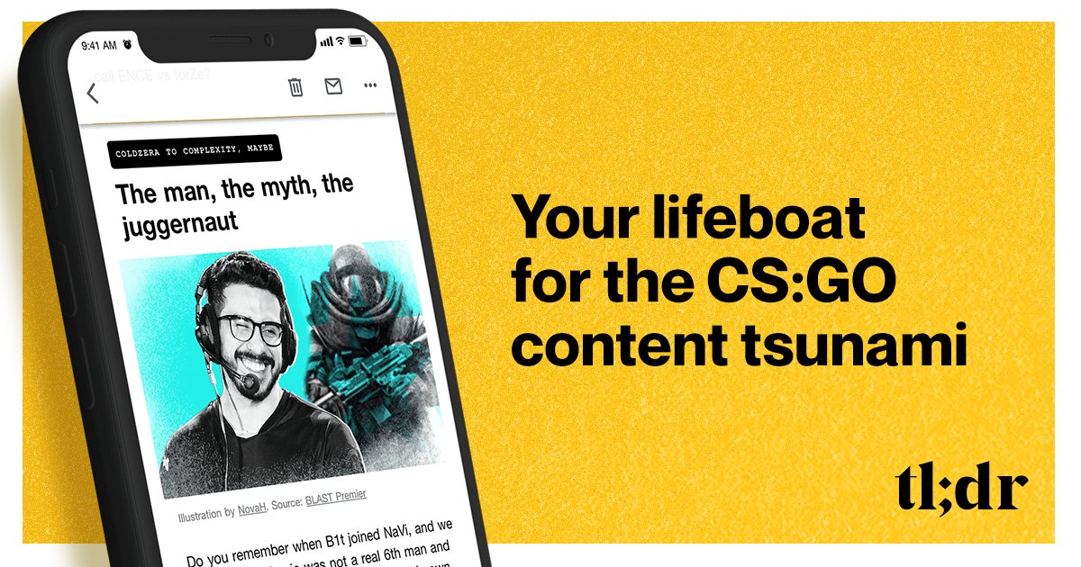 readtldr's tweet card. The best esports news and content from Counter-Strike in a fun 5 minute read. Get a fun, twice weekly email so you can know more and read less.