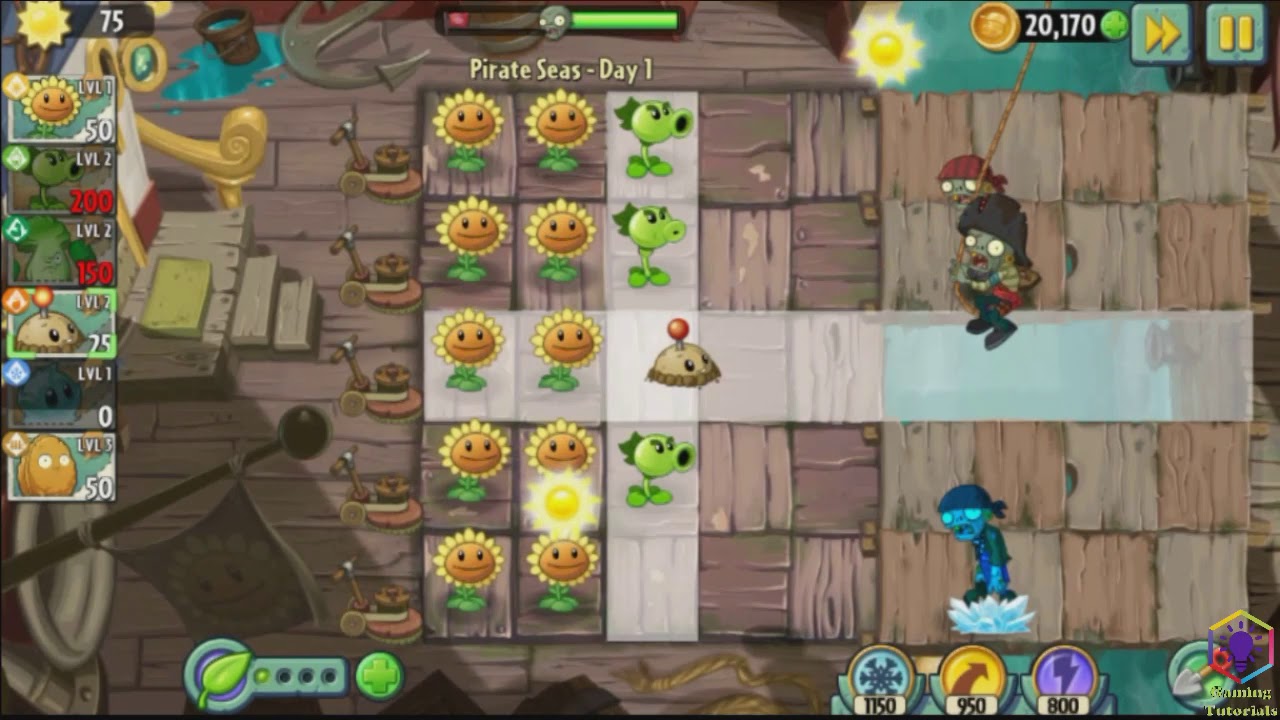 gamingtutorial5's tweet card. Plants vs. Zombies 2 - Pirate Seas - Day 1