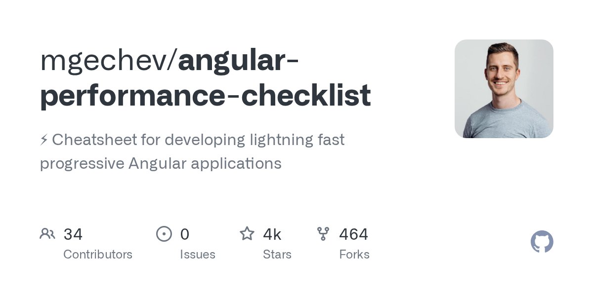 mgechev's tweet card. ⚡ Cheatsheet for developing lightning fast progressive Angular applications - mgechev/angular-performance-checklist