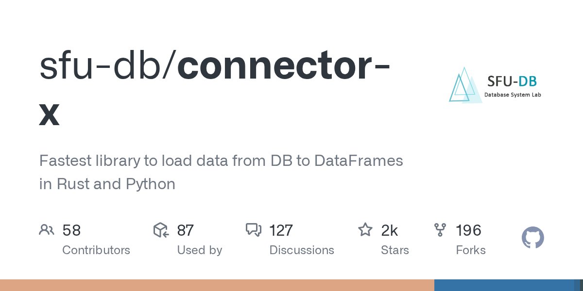 realpython's tweet card. Fastest library to load data from DB to DataFrames in Rust and Python - sfu-db/connector-x