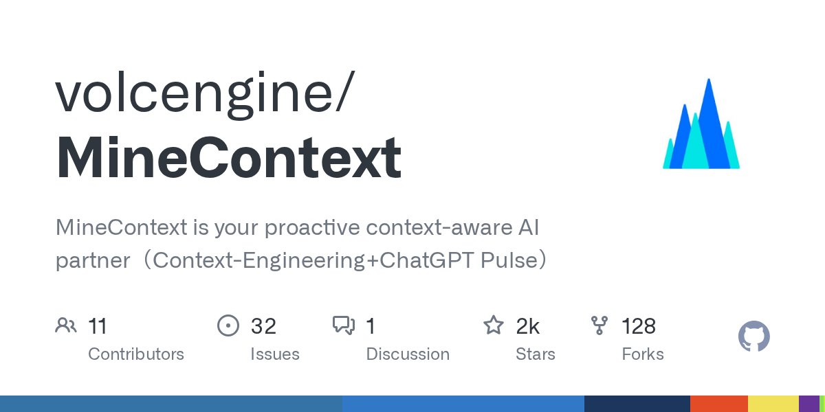 GitHubGPT's tweet card. MineContext is your proactive context-aware AI partner（Context-Engineering+ChatGPT Pulse） - volcengine/MineContext