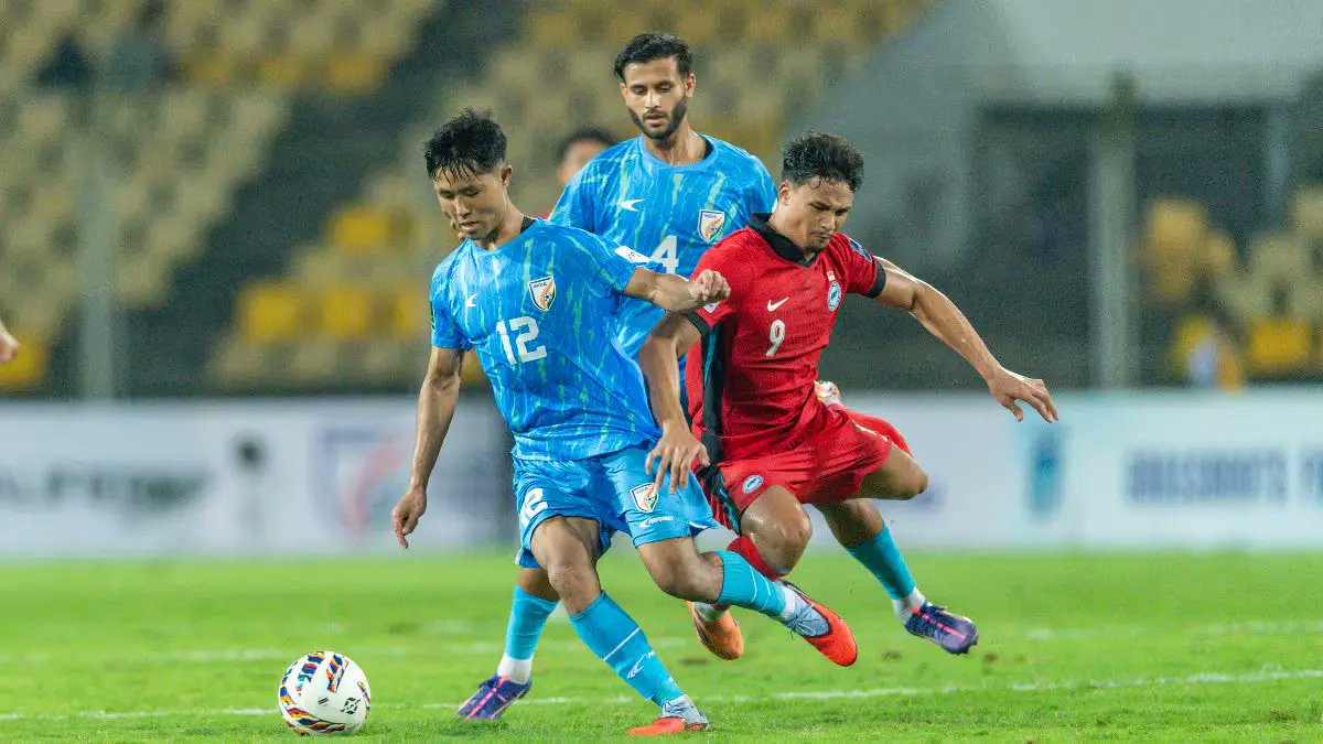 thepranaysingh's tweet card. India’s hopes of qualifying for the AFC Asian Cup 2027 came crashing down after a 1–2 defeat to Singapore, despite a promising start and a stunning goal from Lallianzuala Chhangte.