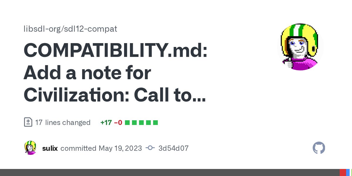 sdl_commits's tweet card. This is the old Loki port, as described in issue #176. It's mostly just a link to my website, where's there's an exhaustive (and exhausting) page which describes all the hac...