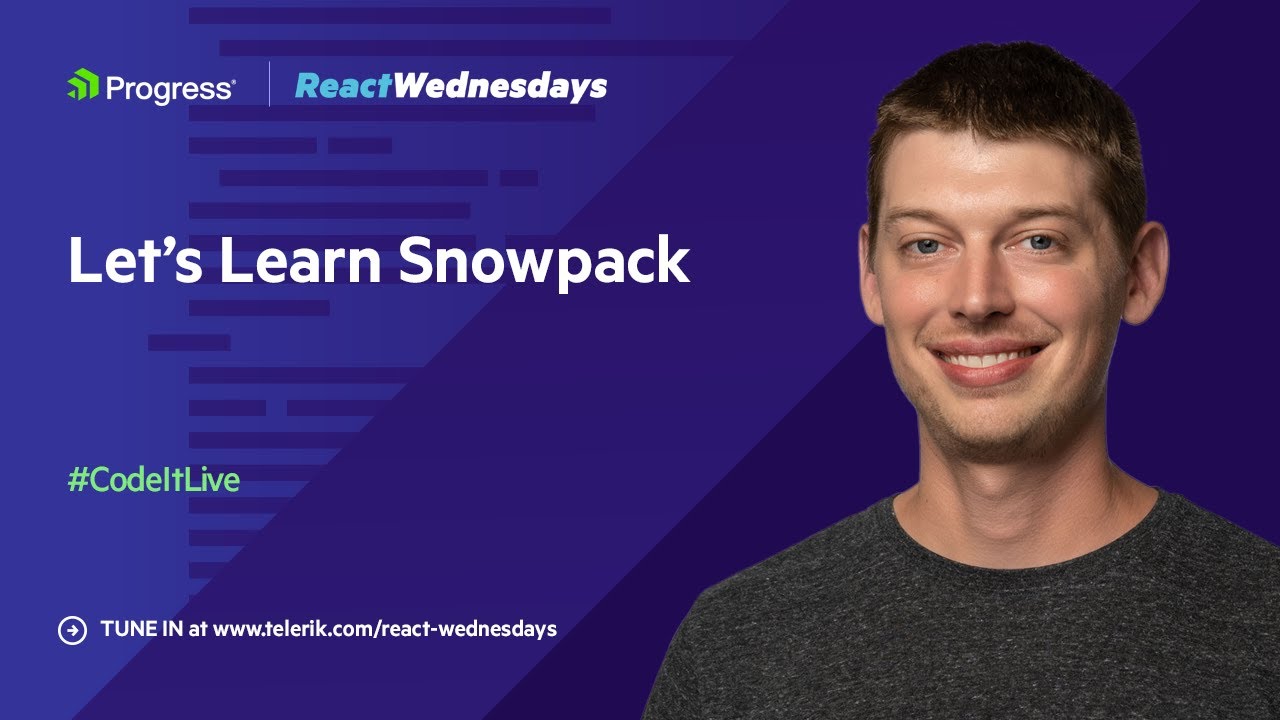 tjvantoll's tweet card. React Wednesdays: Let’s Learn Snowpack w/ Fred Schott