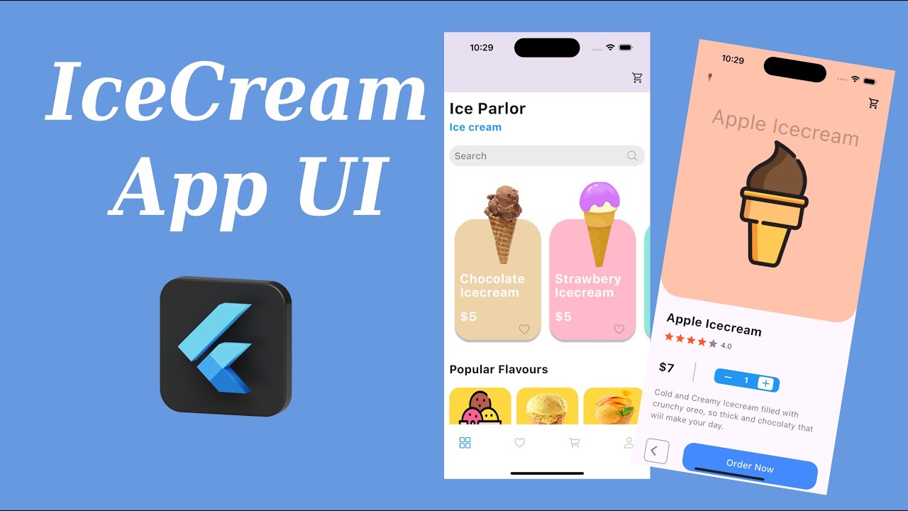 codesolution101's tweet card. IceCream App UI in Flutter - Devhubspot