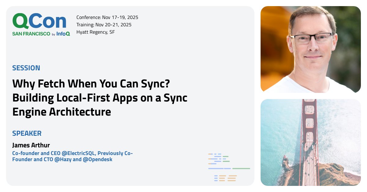 thruflo's tweet card. QCon San Francisco 2025 | Why Fetch When You Can Sync? Building Local-First Apps on a Sync Engine...