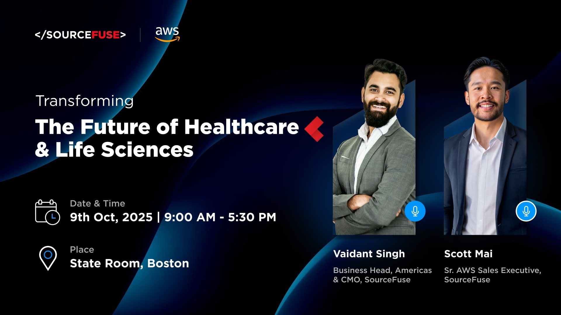 SourceFuse's tweet card. Join us on October 9 at State Room, Boston to explore how GenAI is reshaping the future of health, from research to patient care.