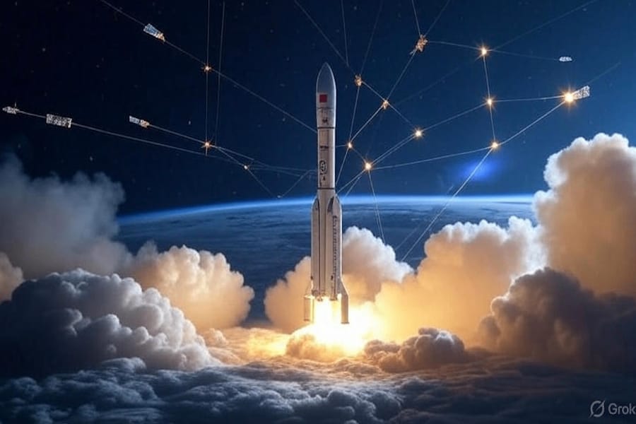 a_ibusines6966's tweet card. China launches 12 AI-powered satellites to build a space-based supercomputer, aiming to outpace Earth's data centers. Explore the technology, implications, and impact on global AI and U.S. strategy.