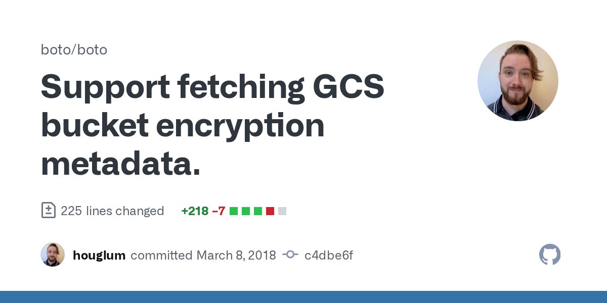 pythonboto's tweet card. Support fetching GCS bucket encryption metadata. · boto/boto@c4dbe6f