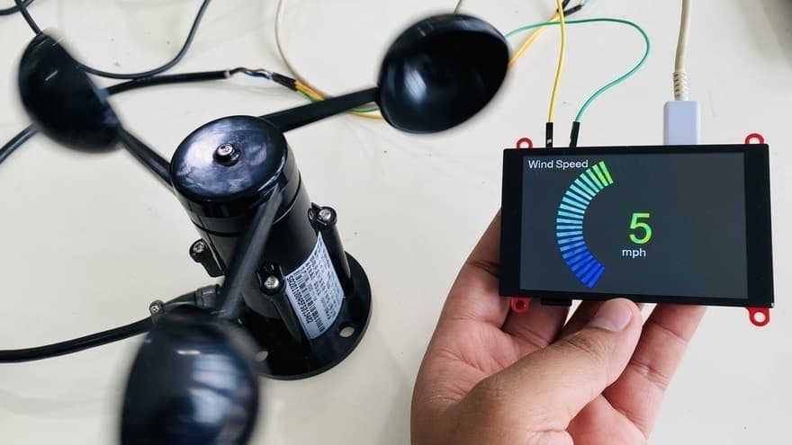 how2electronics's tweet card. Overview In this tutorial, we will display wind speed on TFT Display using ESP32 & Anemometer. The project uses an embedded board that combines a 3.5”