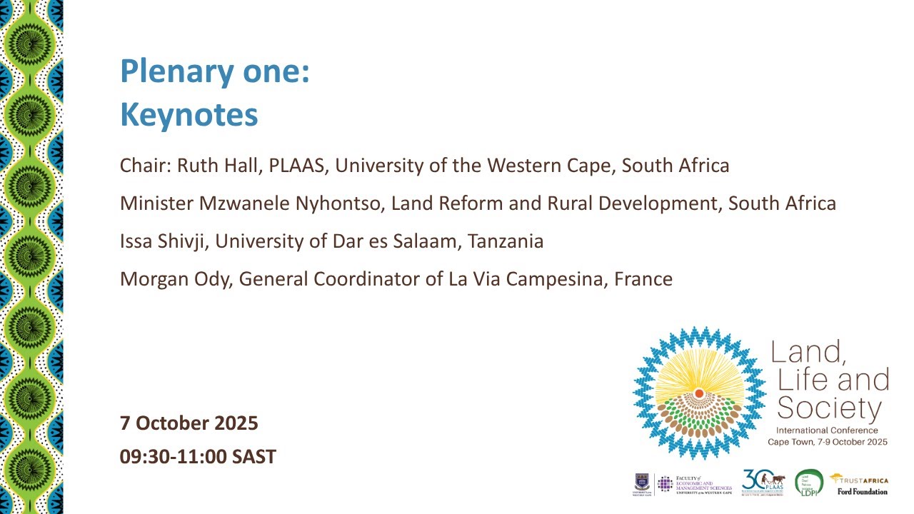 PLAASuwc's tweet card. Land, Life and Society Conference plenary one