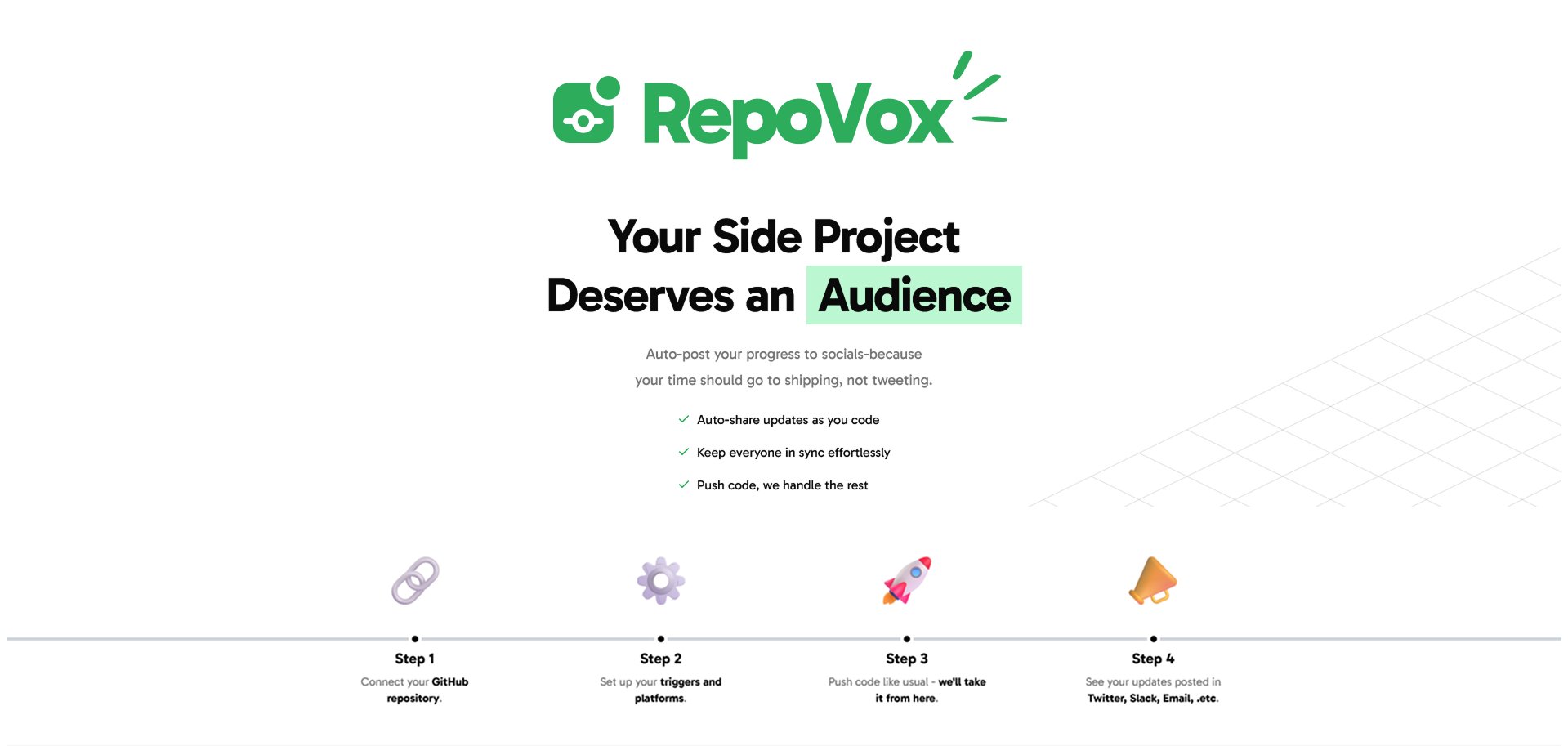 BalajiMalathi_'s tweet card. Create a buzz around your products your are building with RepoVox. Stay connected with your audiences by send project updates in no time