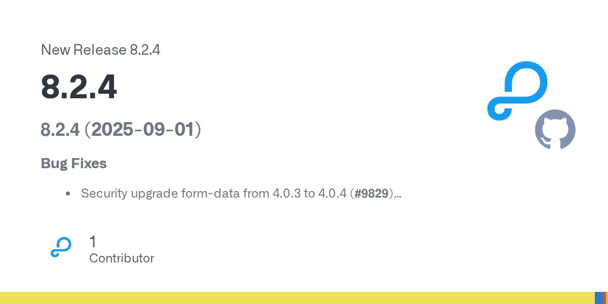 ParsePlatform's tweet card. 8.2.4 (2025-09-01) Bug Fixes Security upgrade form-data from 4.0.3 to 4.0.4 (#9829) (c2c593f)