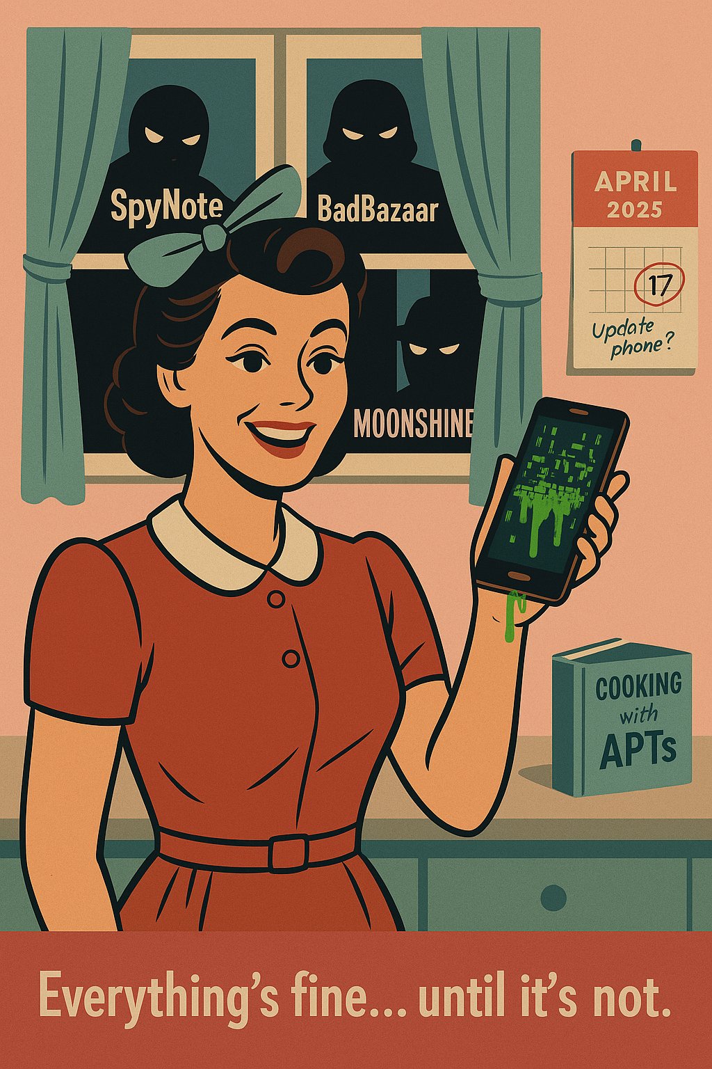 alphahunt_io's tweet card. SpyNote, BadBazaar, and MOONSHINE are prominent mobile malware families primarily targeting Android devices.