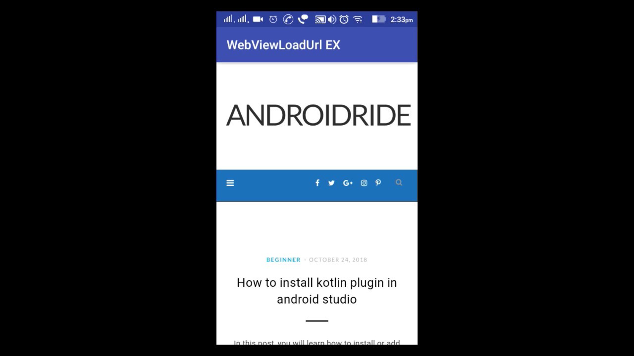 AndroidRide's tweet card. Android WebView loadUrl Example