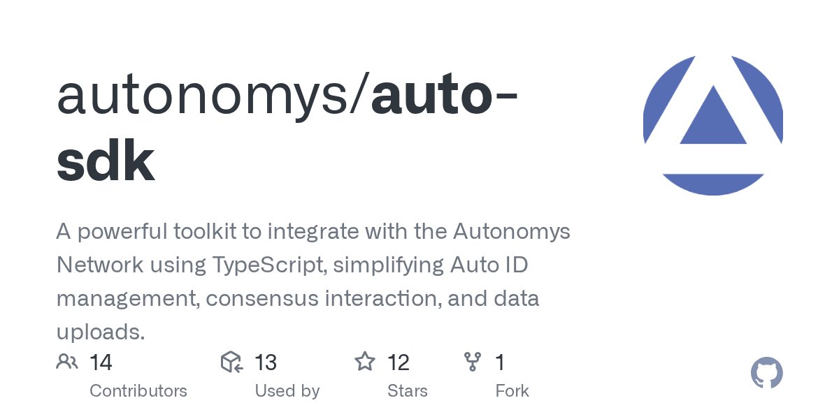 marcaureleb's tweet card. A powerful toolkit to integrate with the Autonomys Network using TypeScript, simplifying Auto ID management, consensus interaction, and data uploads. - autonomys/auto-sdk